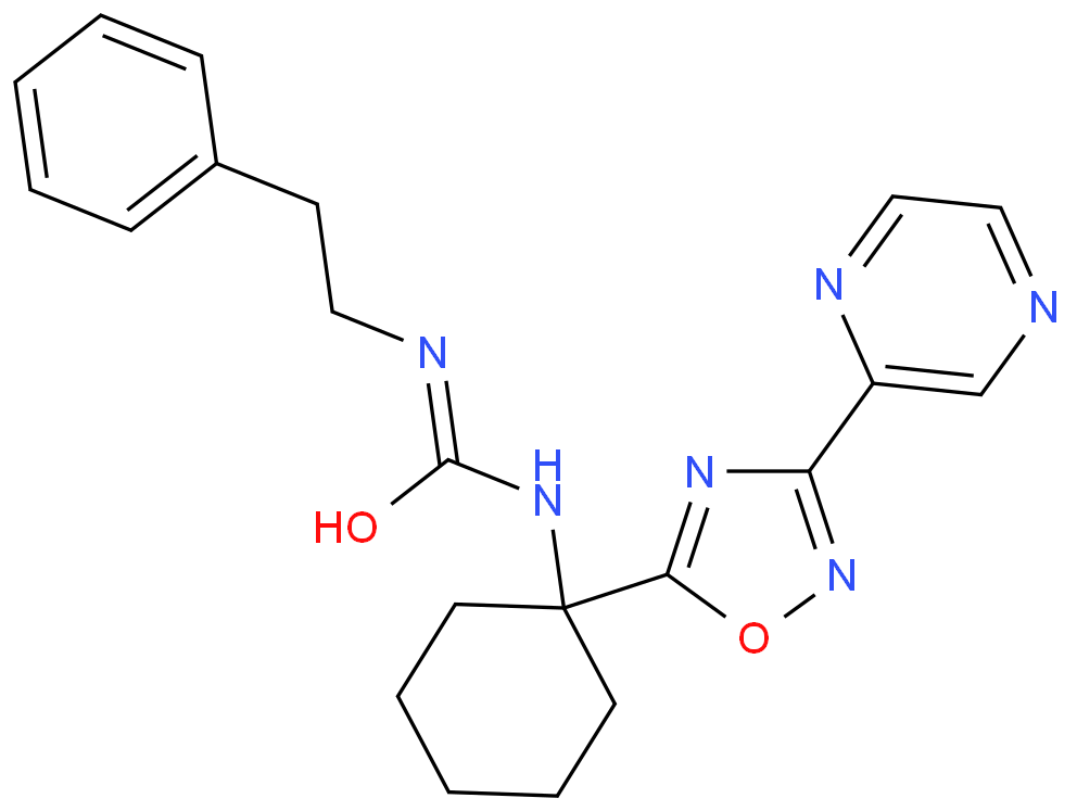 N-(2-phenylethyl)-N'-[1-(3-pyrazin-2-yl-1,2,4-oxadiazol-5-yl)cyclohexyl]urea Structure