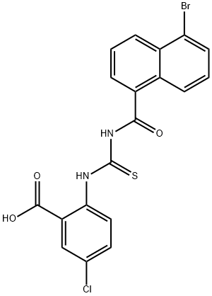 2-[[[[(5-bromo-1-naphthalenyl)carbonyl]amino]thioxomethyl]amino]-5-chloro-benzoic acid structure