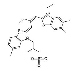 3-ethyl-5,6-dimethyl-2-[2-[[5-methyl-3-(2-methyl-3-sulphonatopropyl)-3H-benzoselenazol-2-ylidene]methyl]but-1-enyl]benzothiazolium结构式