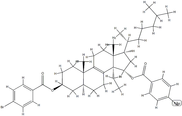 14-Ethyl-5α-cholest-8-ene-3β,15α-diol bis(4-bromobenzoate)结构式