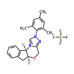 (5aS,10bR)-5a,10b-dihydro-2-(2,4,6-trimethylphenyl)-4H,6HIndeno[2,1-b][1,2,4]triazolo[4,3-d][1,4]oxazinium tetrafluoroborate structure