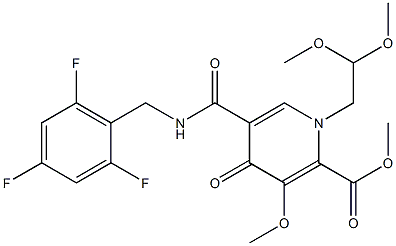 methyl 1-(2,2-dimethoxyethyl)-3-methoxy-4-oxo-5-((2,4,6-trifluorobenzyl)carbamoyl)-1,4-dihydropyridine-2-carboxylate结构式