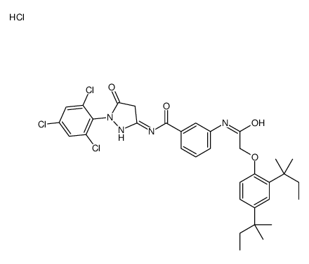 3-[[[2,4-bis(tert-pentyl)phenoxy]acetyl]amino]-N-[4,5-dihydro-5-oxo-1-(2,4,6-trichlorophenyl)-1H-pyrazol-3-yl]benzamide monohydrochloride structure