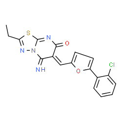 (6E)-6-{[5-(2-chlorophenyl)furan-2-yl]methylidene}-2-ethyl-5-imino-5,6-dihydro-7H-[1,3,4]thiadiazolo[3,2-a]pyrimidin-7-one Structure