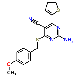 2-Amino-4-[(4-methoxybenzyl)sulfanyl]-6-(2-thienyl)-5-pyrimidinecarbonitrile Structure