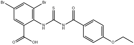 3,5-dibromo-2-[[[(4-ethoxybenzoyl)amino]thioxomethyl]amino]-benzoic acid structure