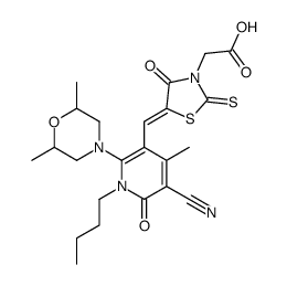 2-[5-[[1-butyl-5-cyano-2-(2,6-dimethylmorpholin-4-yl)-4-methyl-6-oxopyridin-3-yl]methylidene]-4-oxo-2-sulfanylidene-1,3-thiazolidin-3-yl]acetic acid Structure
