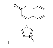 3-methyl-1-(3-oxo-1-phenylbut-1-en-1-yl)-1H-imidazol-3-ium iodide结构式