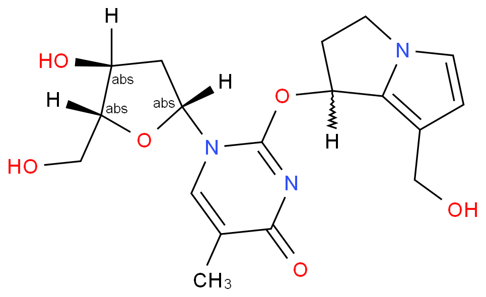 Thymidine, 2-O-[2,3-dihydro-7-(hydroxymethyl)-1H-pyrrolizin-1-yl]-, (R)- (9CI)结构式