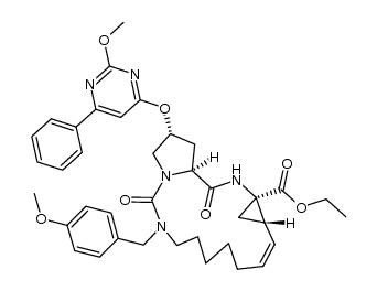 14-(4-methoxy-benzyl)-18-(2-methoxy-6-phenyl-pyrimidin-4-yloxy)-2,15-dioxo-3,14,16-triaza-tricyclo[14.3.0.0*4,6*]nonadec-7-ene-4-carboxylic acid ethyl ester structure