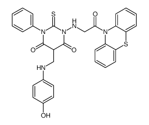 5-[(4-hydroxyanilino)methyl]-1-[(2-oxo-2-phenothiazin-10-ylethyl)amino]-3-phenyl-2-sulfanylidene-1,3-diazinane-4,6-dione结构式