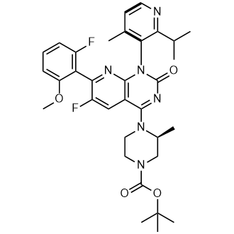 Tert-butyl(3S)-4-(6-fluoro-7-(2-fluoro-6-methoxyphenyl)-1-(2-isopropyl-4-methylpyridin-3-yl)-2-oxo-1,2-dihydropyrido[2,3-d]pyrimidin-4-yl)-3-methylpiperazine-1-carboxylate Structure