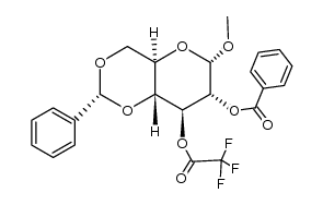 methyl-[O2-benzoyl-O4,O6-((R)-benzylidene)-O3-trifluoroacetyl-α-D-glucopyranoside] Structure