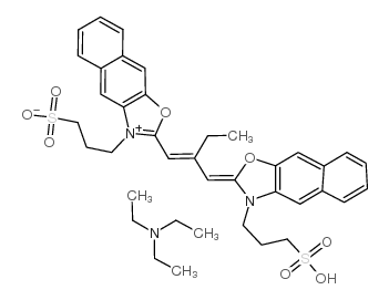 3,3'-disulfopropyl-5,6,5',6'-dibenz-9-ethyloxacarbocyanine triethylammonium salt structure