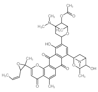 4H-Anthra[1,2-b]pyran-4,7,12-trione,10-[4-O-acetyl-2,3,6-trideoxy-3-(dimethylamino)-3-C-methyl-a-L-lyxo-hexopyranosyl]-11-hydroxy-5-methyl-2-[2-methyl-3-(1-propenyl)oxiranyl]-8-[2,3,6-trideoxy-3-(dime结构式