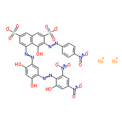 5-[[2,4-Dihydroxy-5-[(2-hydroxy-4,6-dinitrophenyl)azo]phenyl]azo]-4-hydroxy-3-[(4-nitrophenyl)azo]-2,7-naphthalenedisulfonic acid disodium salt结构式