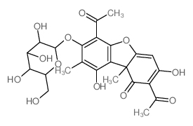 2,6-diacetyl-3,9-dihydroxy-8,9b-dimethyl-7-[3,4,5-trihydroxy-6-(hydroxymethyl)oxan-2-yl]oxy-dibenzofuran-1-one Structure