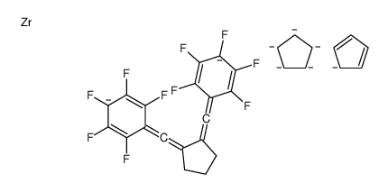 cyclopenta-1,3-diene,cyclopentane,1,2,3,4,5-pentafluoro-6-[[2-[(2,3,4,5,6-pentafluorophenyl)methylidene]cyclopentylidene]methyl]benzene,zirconium结构式