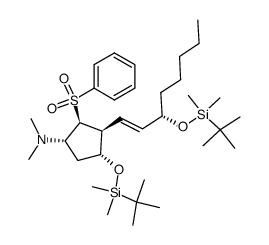 (1S,2S,3S,4R)-cis-4-(tert-Butyldimethylsiloxy)-trans-3-[(E,S)-3'-(tert-butyldimethylsiloxy)-1'-octenyl]-1-(dimethylamino)-trans-2-(phenylsulfonyl)cyclopentane Structure