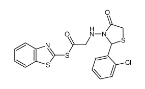 [2-(2-Chloro-phenyl)-4-oxo-thiazolidin-3-ylamino]-thioacetic acid S-benzothiazol-2-yl ester Structure