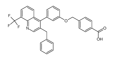 4-({3-[3-benzyl-8-(trifluoromethyl)quinolin-4-yl]phenoxy}methyl)benzoic acid Structure