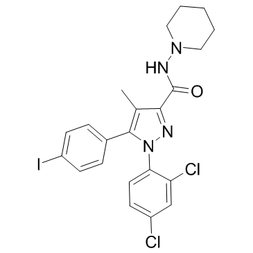 1-(2,4-二氯苯基)-5-(4-碘苯基)-4-甲基-N-(哌啶-1-基)-1H-吡唑-3-甲酰胺结构式