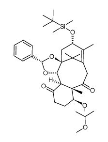 (2S,3aS,5S,9aS,10S,13aR,13bS)-5-((tert-butyldimethylsilyl)oxy)-10-((2-methoxypropan-2-yl)oxy)-6,9a,14,14-tetramethyl-2-phenyl-5,8,9a,10,11,12,13a,13b-octahydro-4H-3a,7-methanobenzo[3,4]cyclodeca[1,2-d][1,3]dioxole-9,13-dione结构式