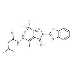 N'-{1-[1-(1,3-benzothiazol-2-yl)-5-oxo-3-(trifluoromethyl)-1,5-dihydro-4H-pyrazol-4-ylidene]ethyl}-3-methylbutanohydrazide Structure