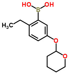 [2-Ethyl-5-(tetrahydro-2H-pyran-2-yloxy)phenyl]boronic acid结构式