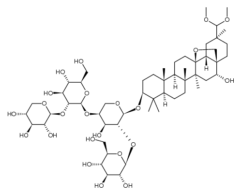 (3β,16α)-16-hydroxy-30,30-dimethoxy-13,28-epoxyoleanan-3-yl β-D-glucopyranosyl-(1->2)-[β-D-xylopyranosyl-(1->2)-β-D-glucopyranosyl-(1->4)]-α-L-arabinopyranoside结构式
