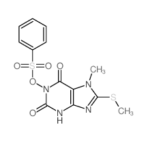 Benzenesulfonic acid,2,3,6,7-tetrahydro-7-methyl-8-(methylthio)-2,6-dioxo-1H-purin-1-yl ester结构式