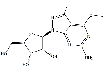 6-Amino-3-iodo-4-methoxy-1-(beta-D-ribofuranosyl)-1H-pyrazolo[3,4-d]pyrimidine结构式