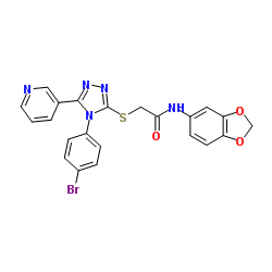 N-(1,3-Benzodioxol-5-yl)-2-{[4-(4-bromophenyl)-5-(3-pyridinyl)-4H-1,2,4-triazol-3-yl]sulfanyl}acetamide结构式