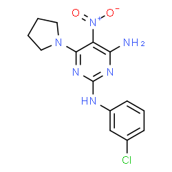 N~2~-(3-chlorophenyl)-5-nitro-6-(pyrrolidin-1-yl)pyrimidine-2,4-diamine结构式