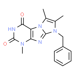 1-Benzyl-2,3,7-trimethyl-1H,7H-1,3a,5,7,8-pentaaza-cyclopenta[a]indene-4,6-dione Structure