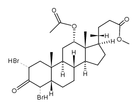 12α-acetoxy-2ξ,4ξ-dibromo-3-oxo-5β-cholan-24-oic acid methyl ester Structure