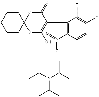 N-Ethyl-N-isopropylpropan-2-aminium 3-(2,3-difluoro-4-nitrophenyl)-4-oxo-1,5-dioxaspiro[5.5]undec-2-en-2-olate结构式