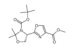 (S)-methyl 2-[3-(tert-butoxycarbonyl)-2,2-dimethyloxazolidin-4-yl]oxazole-4-carboxylate结构式