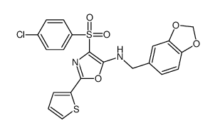 N-(1,3-benzodioxol-5-ylmethyl)-4-(4-chlorophenyl)sulfonyl-2-thiophen-2-yl-1,3-oxazol-5-amine结构式