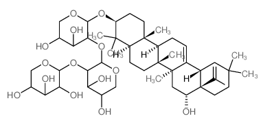 Olean-12-en-28-oicacid, 3-[(O-a-L-arabinopyranosyl-(1®2)-O-a-L-arabinopyranosyl-(1®2)-a-L-arabinopyranosyl)oxy]-16-hydroxy-, (3b,16a)- (9CI) structure