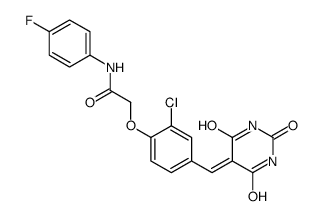 2-[2-chloro-4-[(2,4,6-trioxo-1,3-diazinan-5-ylidene)methyl]phenoxy]-N-(4-fluorophenyl)acetamide Structure