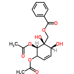 [(1S,2S,6R)-5,6-二乙酰-1,2-二羟基-1-环己-3-烯基]甲酸苯甲酯结构式