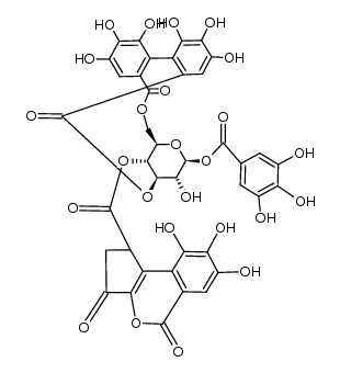 1-O-galloyl-3,6-(R)-hexahydroxydiphenoyl-4-O-brevifolincarboxyl-β-D-glucopyranose Structure