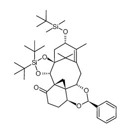(2S,3aS,3a1S,7S,8aS,11aS,11bS,14aS)-10,10-di-tert-butyl-7-((tert-butyldimethylsilyl)oxy)-6,16,16-trimethyl-2-phenyl-3a,4,7,8,14,14a-hexahydro-11aH-1,3,9,11-tetraoxa-10-sila-3a1,11b:5,8a-dimethanocyclopenta[4,5]cyclodeca[1,2,3-de]naphthalen-12(13H)-one结构式