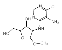 a-D-Arabinofuranoside, methyl2-[(5-amino-6-chloro-4-pyrimidinyl)amino]-2-deoxy- structure