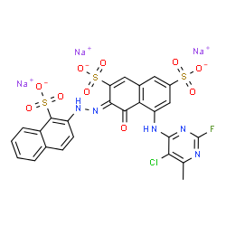 2,7-Naphthalenedisulfonic acid, 5-[(5-chloro-2-fluoro-6-methyl- 4-pyrimidinyl)amino]-4-hydroxy-3-[(1-sulfo-2-naphthalenyl)azo]-, trisodium salt Structure