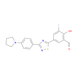 3-氟-2-羟基-5-(3-(4-(吡咯烷-1-基)苯基)-1,2,4-噻二唑-5-基)苯甲醛结构式