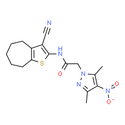 N-(3-Cyano-5,6,7,8-tetrahydro-4H-cyclohepta[b]thiophen-2-yl)-2-(3,5-dimethyl-4-nitro-1H-pyrazol-1-yl)acetamide结构式