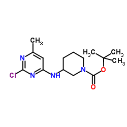 2-Methyl-2-propanyl 3-[(2-chloro-6-methyl-4-pyrimidinyl)amino]-1-piperidinecarboxylate结构式