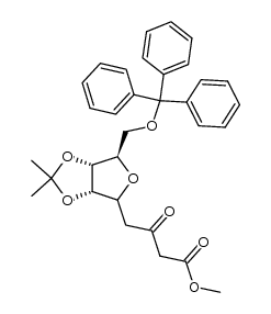 methyl 4-((3aS,6R,6aR)-2,2-dimethyl-6-((trityloxy)methyl)tetrahydrofuro[3,4-d][1,3]dioxol-4-yl)-3-oxobutanoate Structure